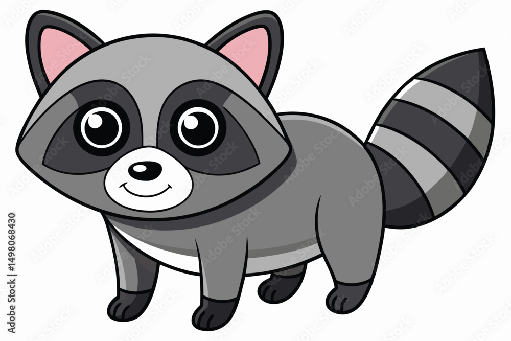 Cartoon Raccoon with Striped Tail and Big Eyes Standing on All Fours Cartoon Raccoon with Striped Tail and Big Eyes Standing on All Fours