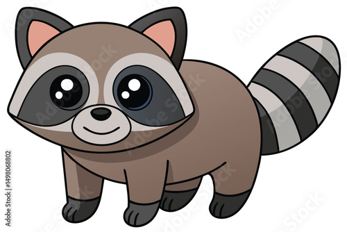 Cartoon Raccoon with Big Eyes and Striped Tail Standing Adorably Illustrated Style