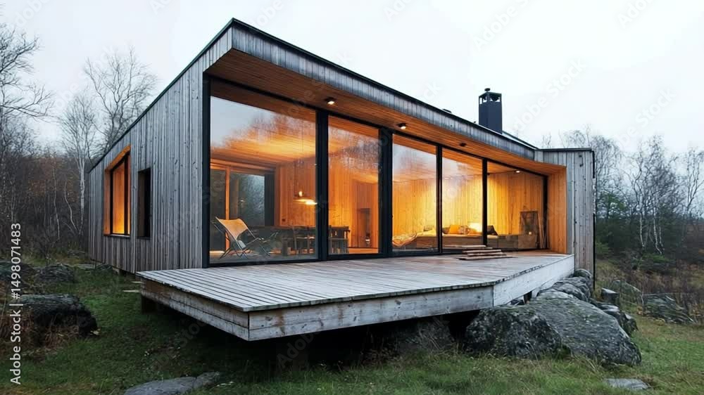 Modern Wooden Cabin nestled in Nature's Embrace Modern Wooden Cabin nestled in Nature's Embrace