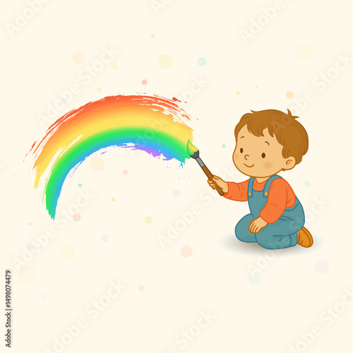 Toddler painting a rainbow