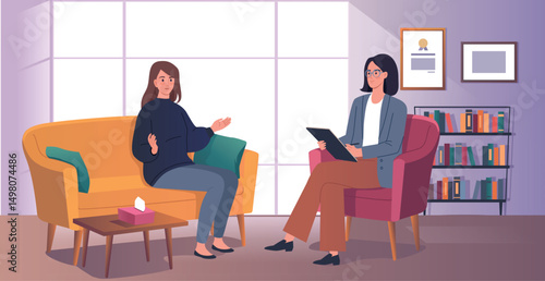 Young woman in therapy session with psychologist