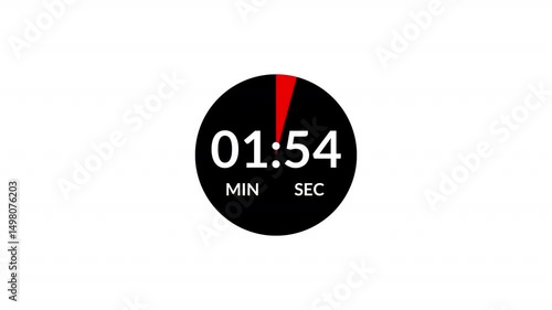 two minutes circle countdown timer, 2 minute countdown animation, animation of two minutes countdown on a transparent background.	