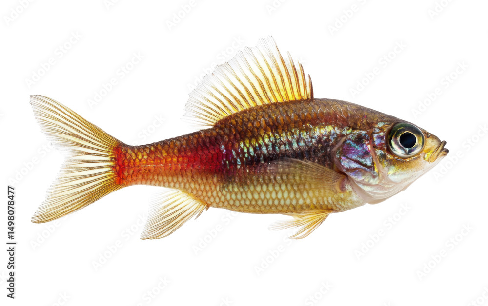 Fototapeta premium Fish with a red tail and a yellow belly