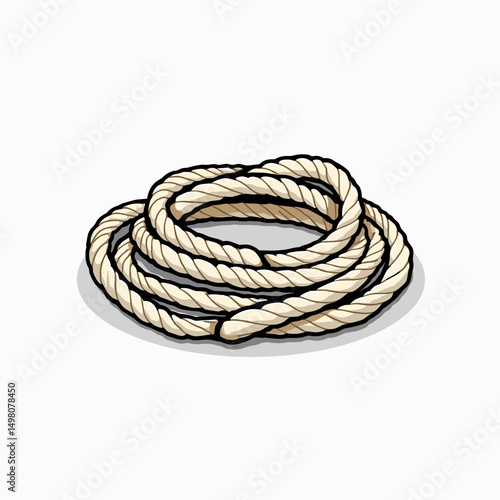 Coiled Rope Illustration: Detailed Vector Graphic of Natural Fiber Rope for Nautical and Craft Designs