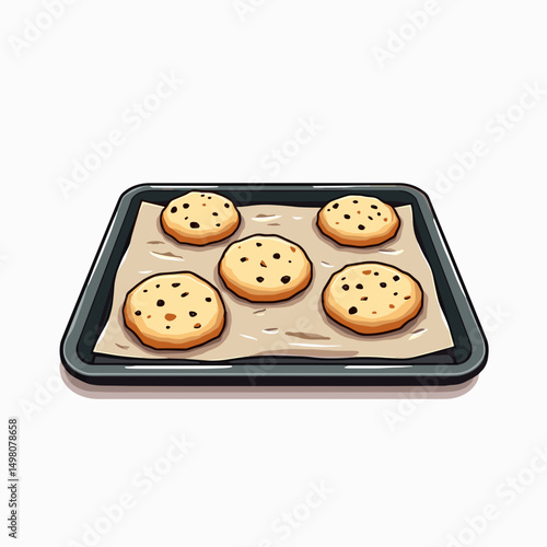 Chocolate Chip Cookies on Baking Sheet Illustration for Culinary Projects and Recipe Designs