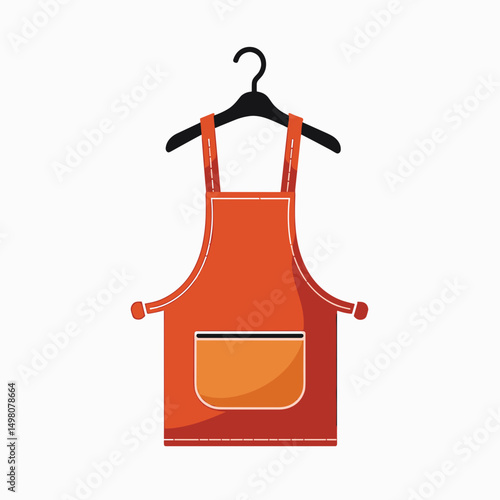 Orange Apron Hanging on a Black Hanger, Vector Illustration for Cooking, Cleaning, or Crafting Projects