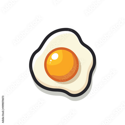 Fried Egg Cartoon Illustration with Yolk and White on White Background for Breakfast Food Concept