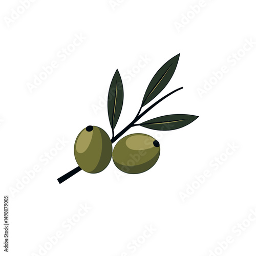 Olive Branch with Green Olives and Leaves, Symbol of Peace and Mediterranean Cuisine on White Background