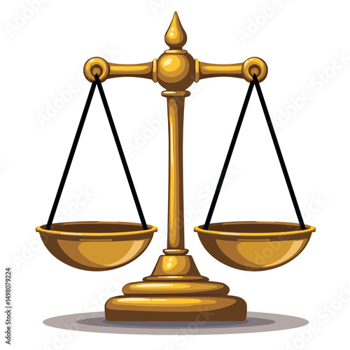 Golden Scales of Justice Illustration for Law, Legal System, and Balance Concepts with White Background
