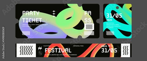 Control ticket bracelets for events, disco, festival, fan zone, party, staff. Vector mockup of a festival bracelet in a futuristic style.	
