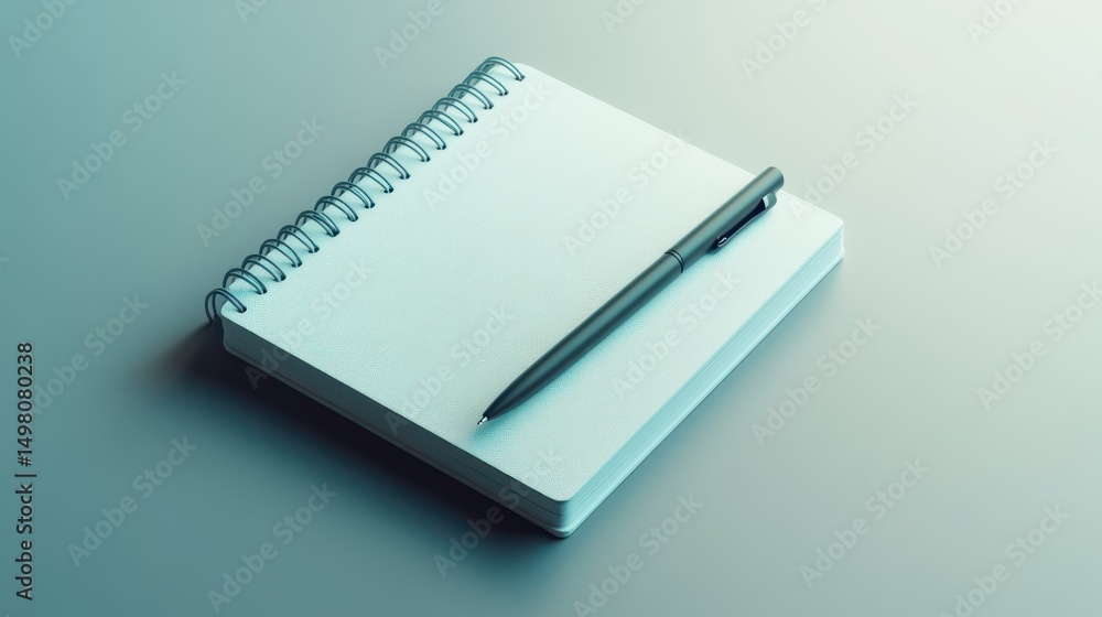 Spiral notebook and pen lying on a surface, a minimalist composition. Spiral notebook and pen lying on a surface, a minimalist composition.