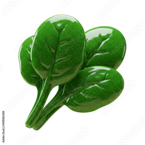 Glossy Green Spinach Leaves 3D Render