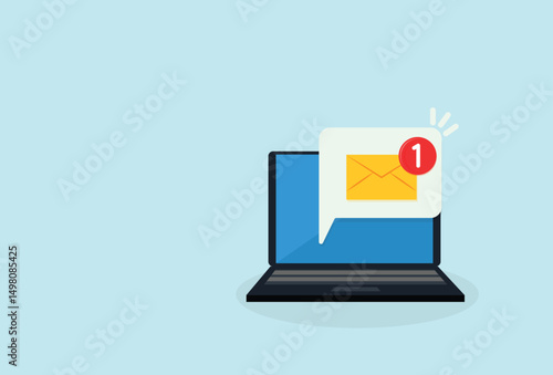 Laptop with e mail. Email notification sign, business concept.