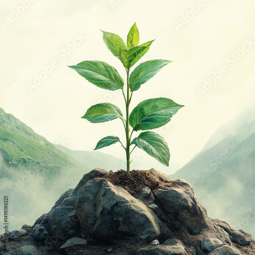 A small sprout breaks through from the ground. Generative AI