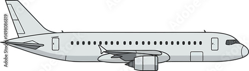 Modern Airplane Vector Illustration in Sleek Side Profile Design with Wings and Tail on Transparent Background for Aviation, Travel, and Transport Themes