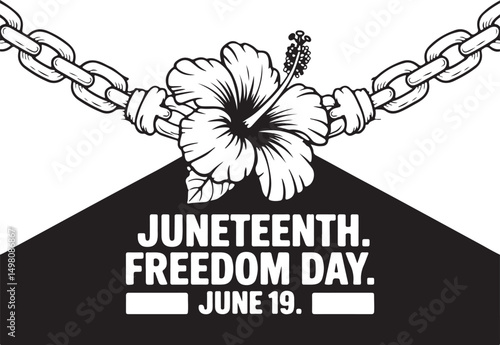 Juneteenth freedom day celebration symbolic illustration of liberation and remembrance with hibiscus flower and chains