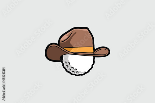 Golf ball with cowboy hat  cartoon vector image logo template