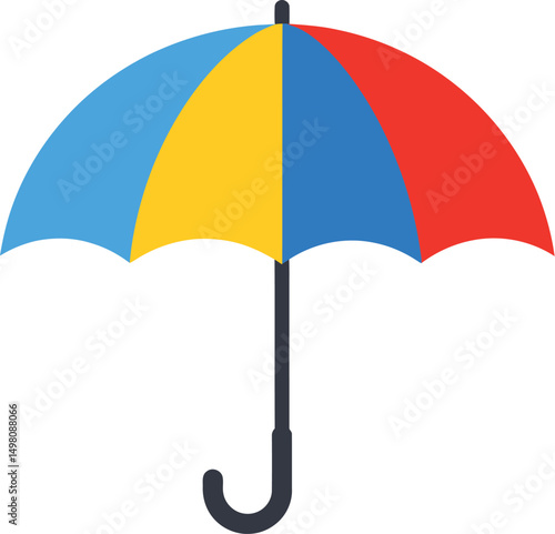 Bright Colorful Striped Beach Umbrella Vector Illustration with Curved Handle on Transparent Background for Summer, Travel, and Leisure Designs