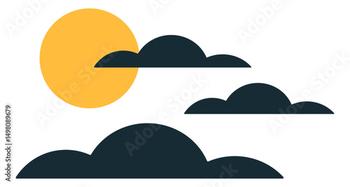 simple illustration yellow sun and blue clouds no background