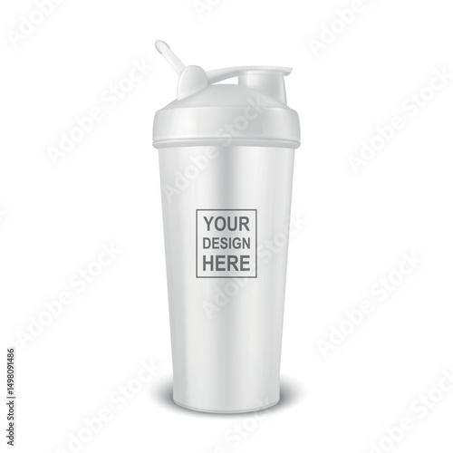 Vector 3d Realistic Shaker Bottle Mockup. Realistic Protein Shaker Bottle for Branding and Custom Design. Sport Shaker Bottle Vector Illustration for Supplement, Fitness, Gym, Logo, Print
