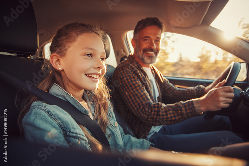 father with daughter  driving a car