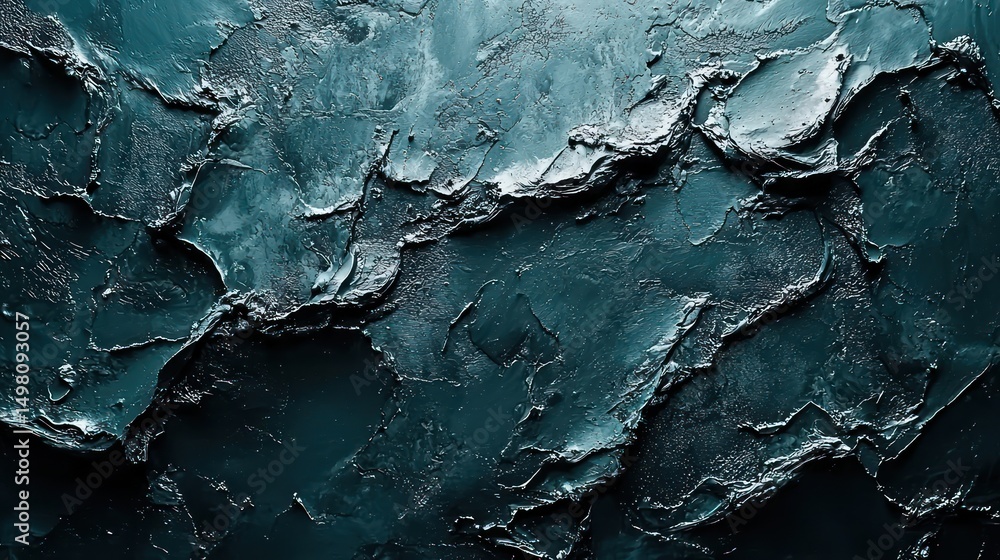 Fototapeta premium Deep teal textured surface, resembling a rugged landscape