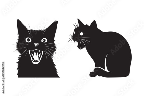 Scary Cat Silhouette Vector Set Angry Black Cat Icon Graphics