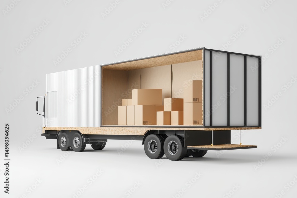 Delivery truck with boxes inside on white background Delivery truck with boxes inside on white background