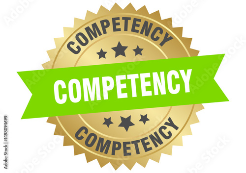 competency. competency round green and gold label isolated on transparent background