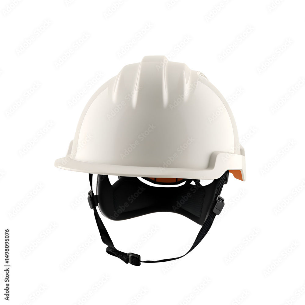 Fototapeta premium White hard safety helmet displayed isolated on a white background.