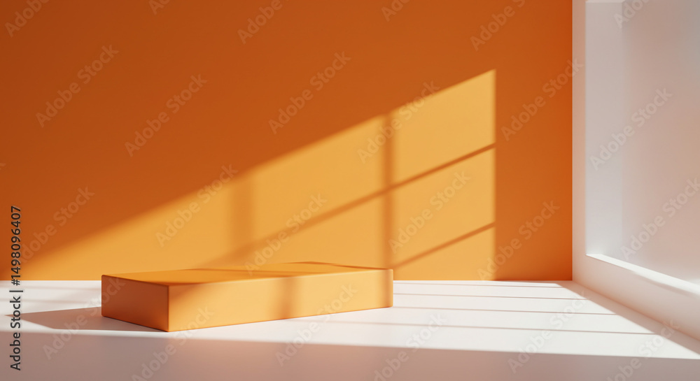 Minimalist Orange Studio Product Display Sunlight Mockup 3D Render Minimalist Orange Studio Product Display Sunlight Mockup 3D Render