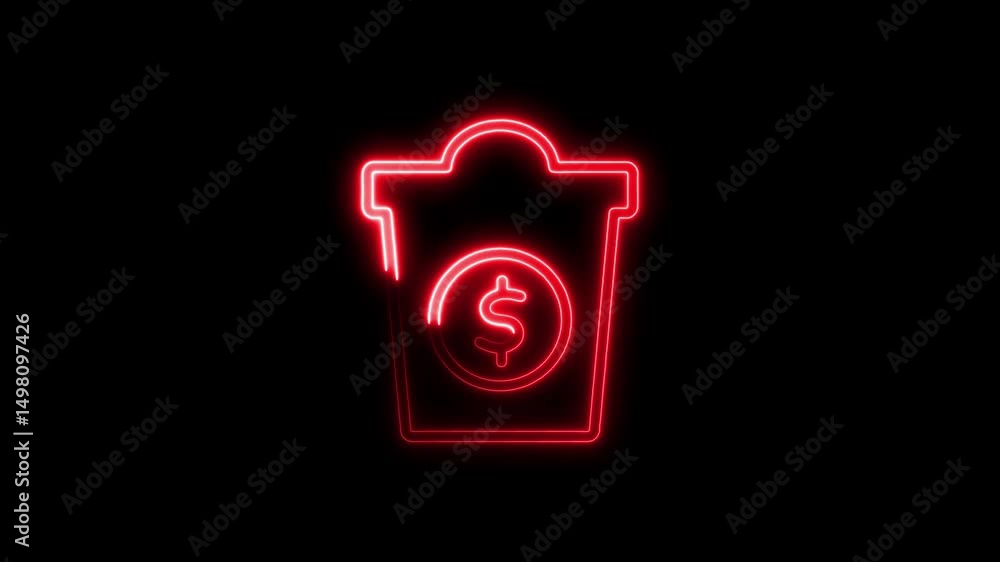 Animated neon graphic of a trash can with a dollar sign on a black background Animated neon graphic of a trash can with a dollar sign on a black background