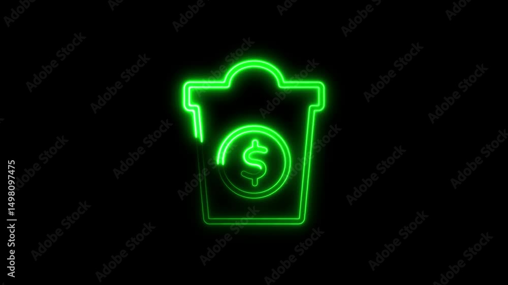 Neon green dollar sign in a trash can symbolizing financial loss and waste Neon green dollar sign in a trash can symbolizing financial loss and waste