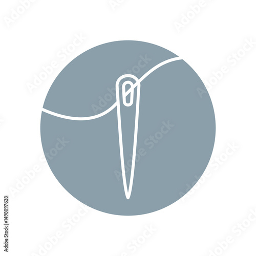 Sewing needle and thread icon. Attribute of tailor, needlework or seamstress. Symbol of sewing, fabric or factory.
