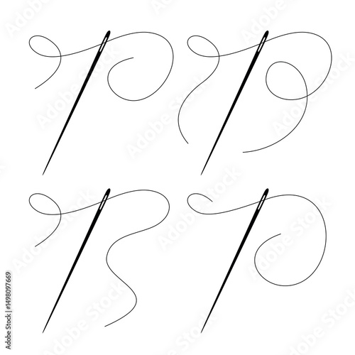 Sewing needle and thread icon. Attribute of tailor, needlework or seamstress. Symbol of sewing, fabric or factory.