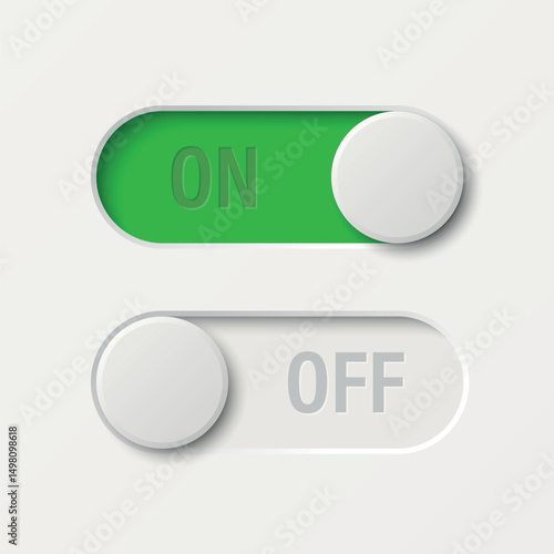 Toggle Switch Vector Set. Realistic Toggle Switch Vector Illustration. On Off Button, Modern Toggle Switch for User Interface, App, Web, Settings, Technology. UI Element, Control Panel