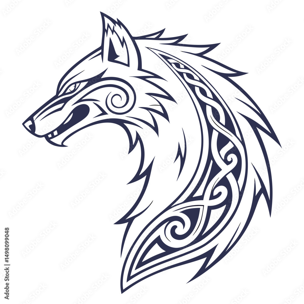 Fototapeta premium Tribal Fire Symbol Vector Line Art with Dark Outline Isolated