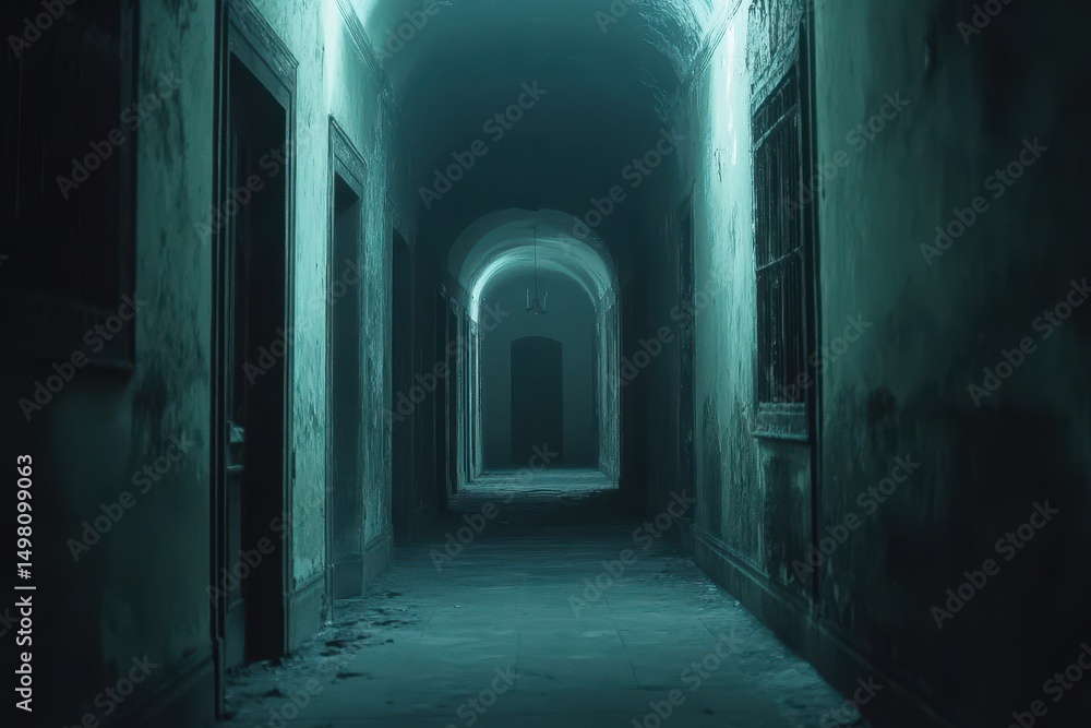 Dark haunted hallway with eerie presence evokes chilling horror atmosphere at night, Dark haunted hallway with ghostly presence, horror Photo background Dark haunted hallway with eerie presence evokes chilling horror atmosphere at night, Dark haunted hallway with ghostly presence, horror Photo background