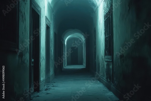 Wallpaper Mural Dark haunted hallway with eerie presence evokes chilling horror atmosphere at night, Dark haunted hallway with ghostly presence, horror Photo background Torontodigital.ca