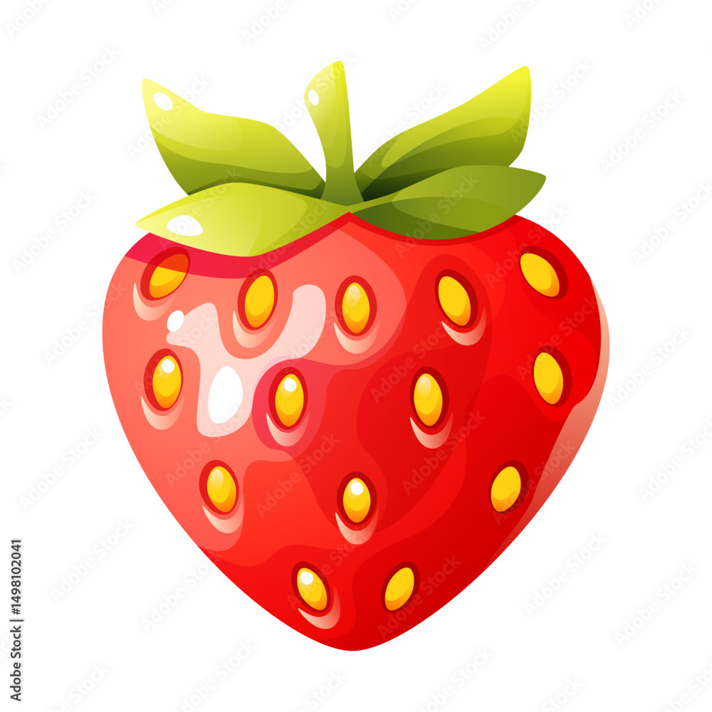 Obraz premium Bright vector illustration of a juicy strawberry. Perfect for design, healthy food advertising, children's projects, and summer themes. The fresh, appetizing look will grab attention.