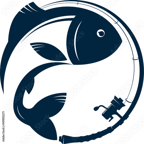 Fish and rod with bait, design for fishing
