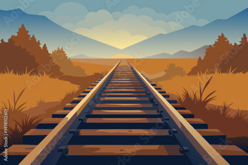 Wooden railway bridge in an autumn mountain landscape