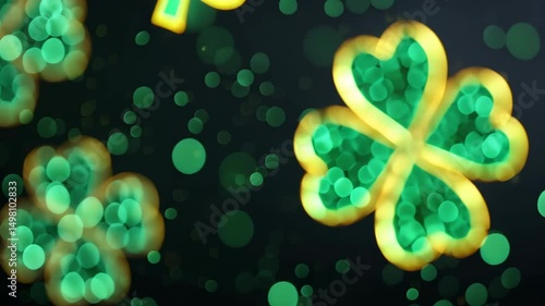 St patrick Concept, Shiny green clovers with bokeh sparkle create festive atmosphere for joyful celebrations.