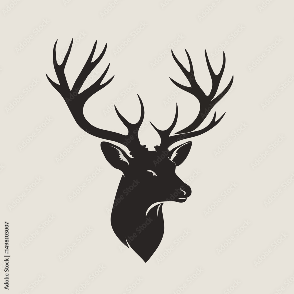 Bold black silhouette of a deer head with antlers, perfect for wildlife designs, wall art, or logos. This vector art suits illustrations, tattoos, or home decor. Bold black silhouette of a deer head with antlers, perfect for wildlife designs, wall art, or logos. This vector art suits illustrations, tattoos, or home decor.