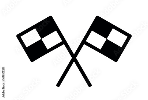Racing or finish flag icon. Checkered flag, symbol of car racing, finish or victory. Checkered attribute of finishing work or race.