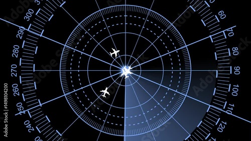 Air traffic control tower equipped with radar animation with a black background.