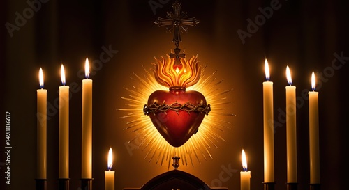 Corpus christi sacred heart of jesus with candles religious christian catholic light flame faith hope love devotion prayer grace