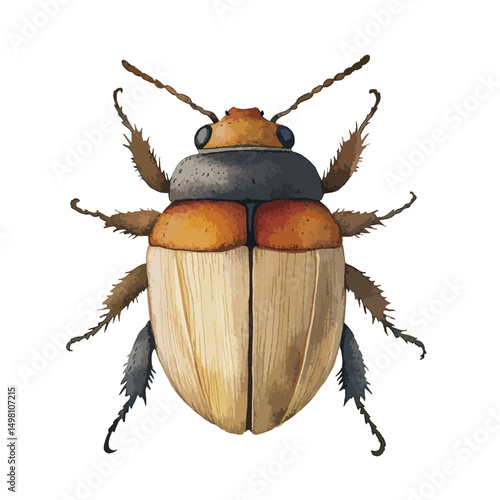 Detailed beetle illustration with segmented body and textured exoskeleton
