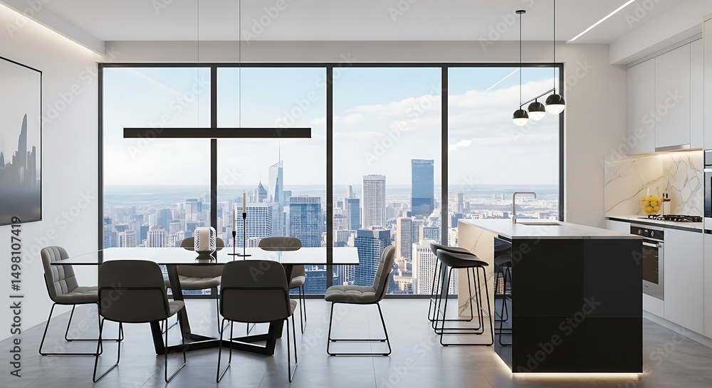 Fototapeta premium Modern Office Interior with City Skyline View 