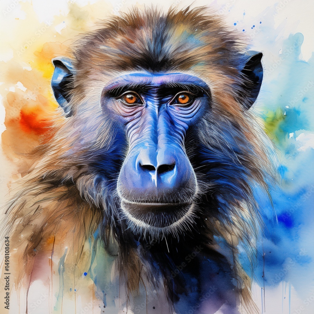 Fototapeta premium Aquarell Pavian